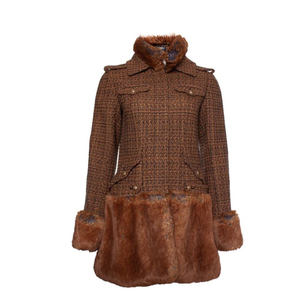 Chanel tweed coat with imitation fur